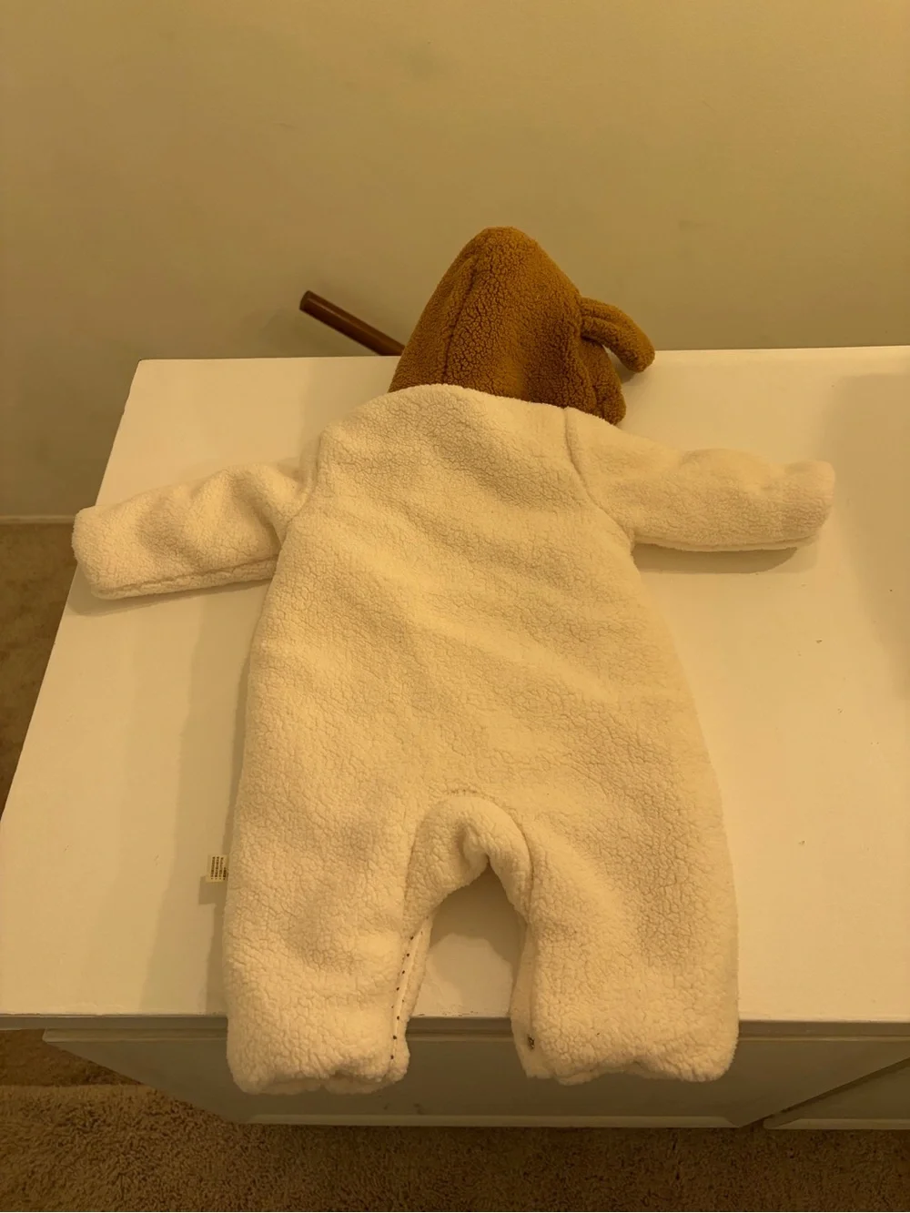 Pureborn Baby Teddy Sherpa Hooded Romper Bear One Piece Cream